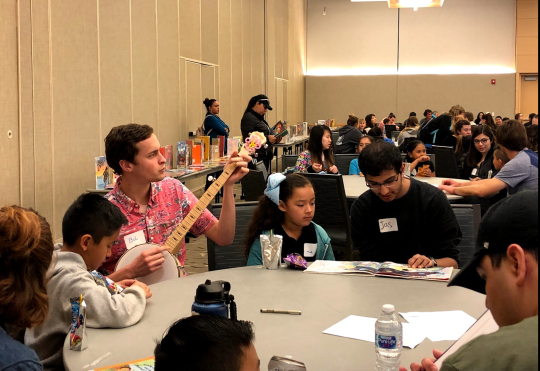 SSU students are pictured above reading and entertaining the elementary school students. 