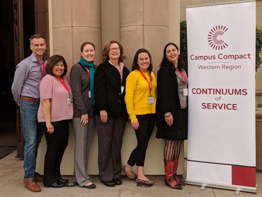 CCE attendants at COS 2019. From left to right: Damien Wilson, Caroline Bañuelos, Emily Acosta Lewis, Susan Campbell, Missy Garvin, and Merith Weisman