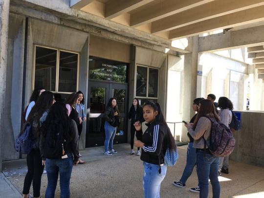 Students gather outside Counseling and Psychological Services at SSU