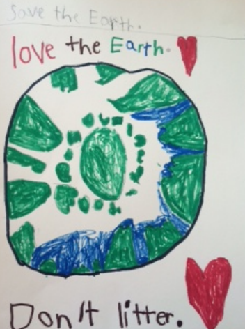 First graders made posters to pass on what they learned about ecology to their schoolmates.