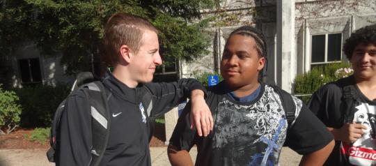 SSU Student joking around with his shadow day partner